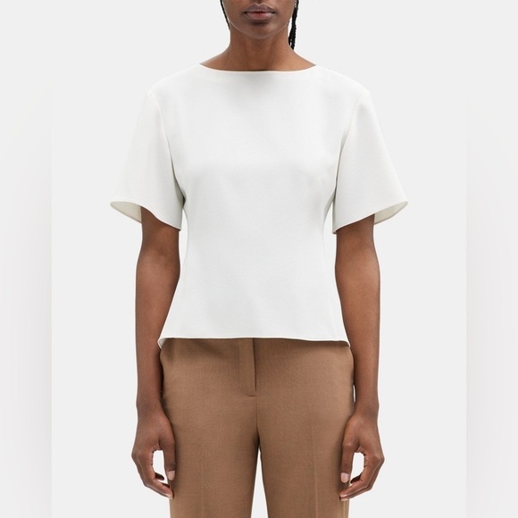Theory Crepe ivory short sleeve butterfly top size large NWT - Picture 3 of 9